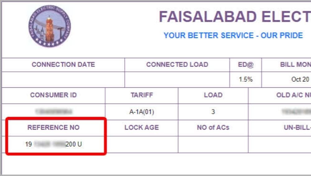 Reference Number of FESCO Bill