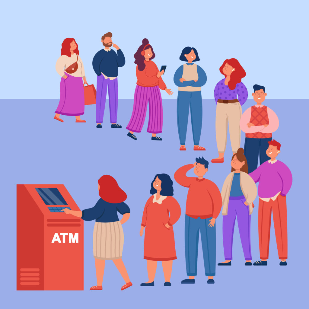 People Lining to use ATM Machines