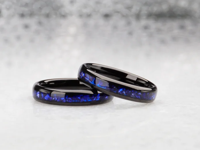 Black and Blue Tungsten Ring